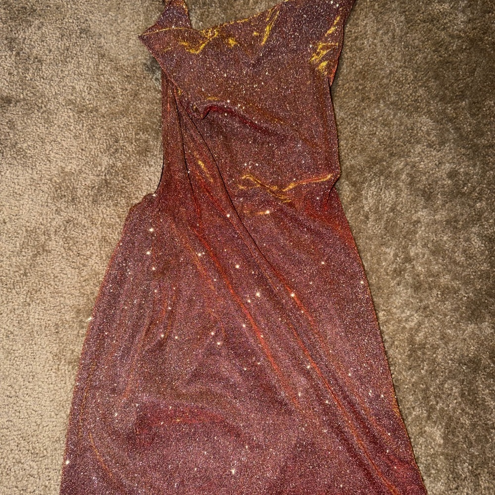 SHEIN Backless Glitter Dress in Red and Gold